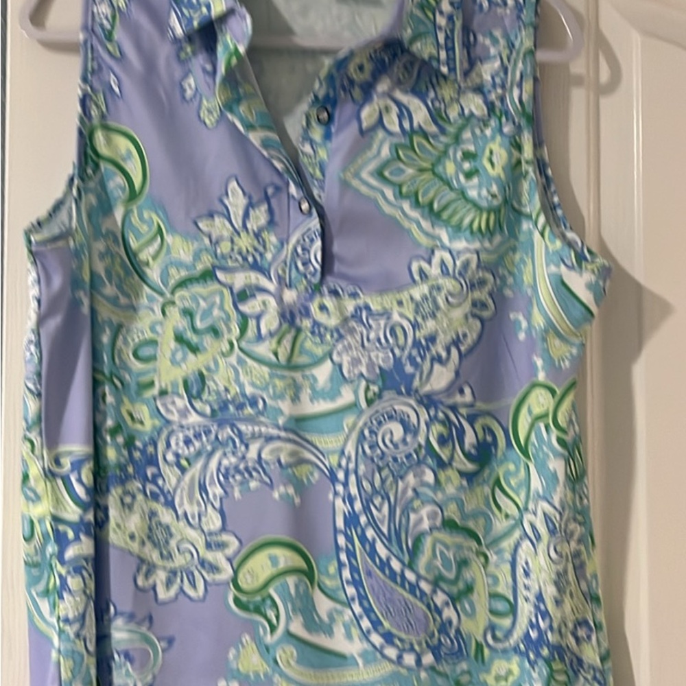 Floral Sleeveless Top - Blue and Green